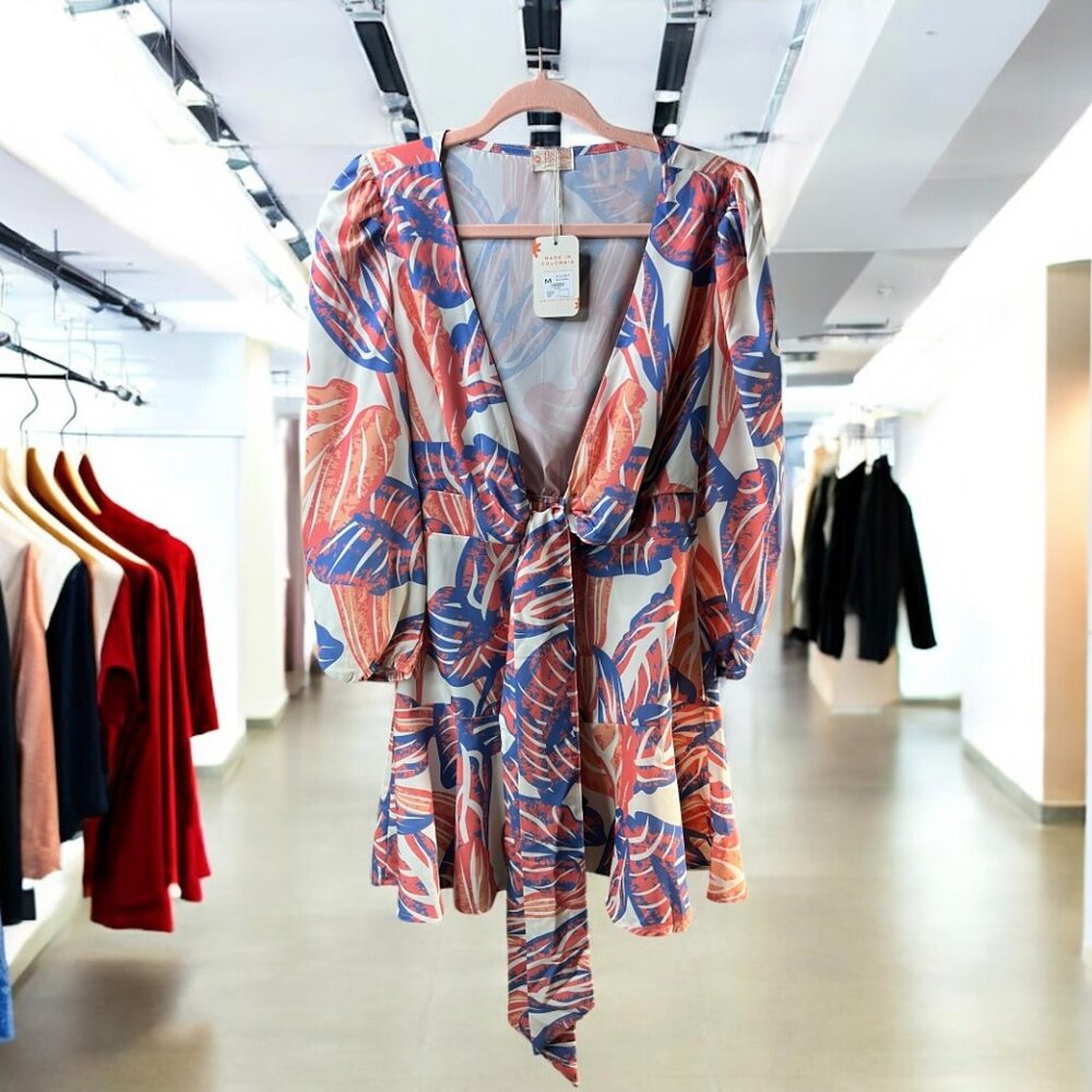 Flora Clothing Tropical Print Wrap Dress Boho Style Size M- NEW with TAGS